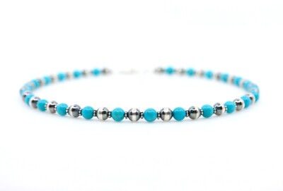 6mm Brilliant Blue Nacozari Turquoise & Sterling Silver Navajo Pearl Necklace