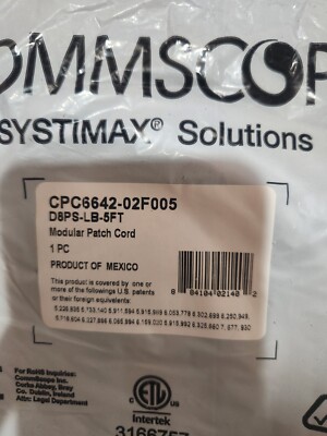 Commscope Systimax D8PS-LB-5FT Modular Patch Cord Cable CPC6642-02F005 5FT New