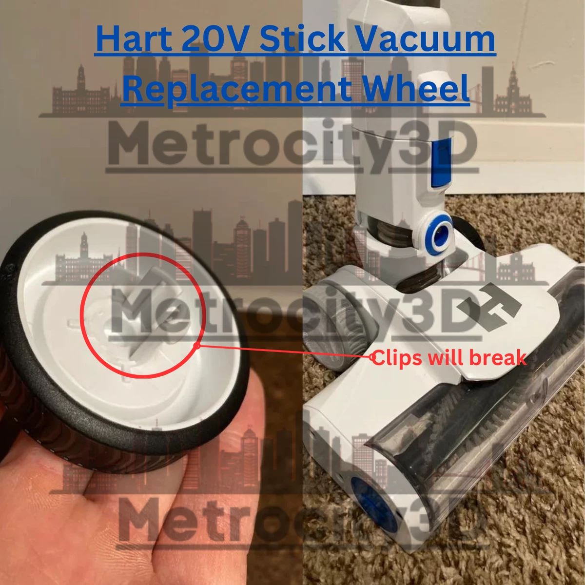 Hart 20V Stick Vacuum Replacement Wheel R/3Dprinting, 57 OFF