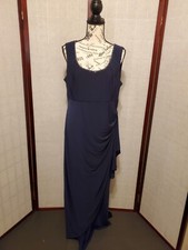 R M Richards Navy Blue Ruched Maxi Dress With Rhinestones Size 16