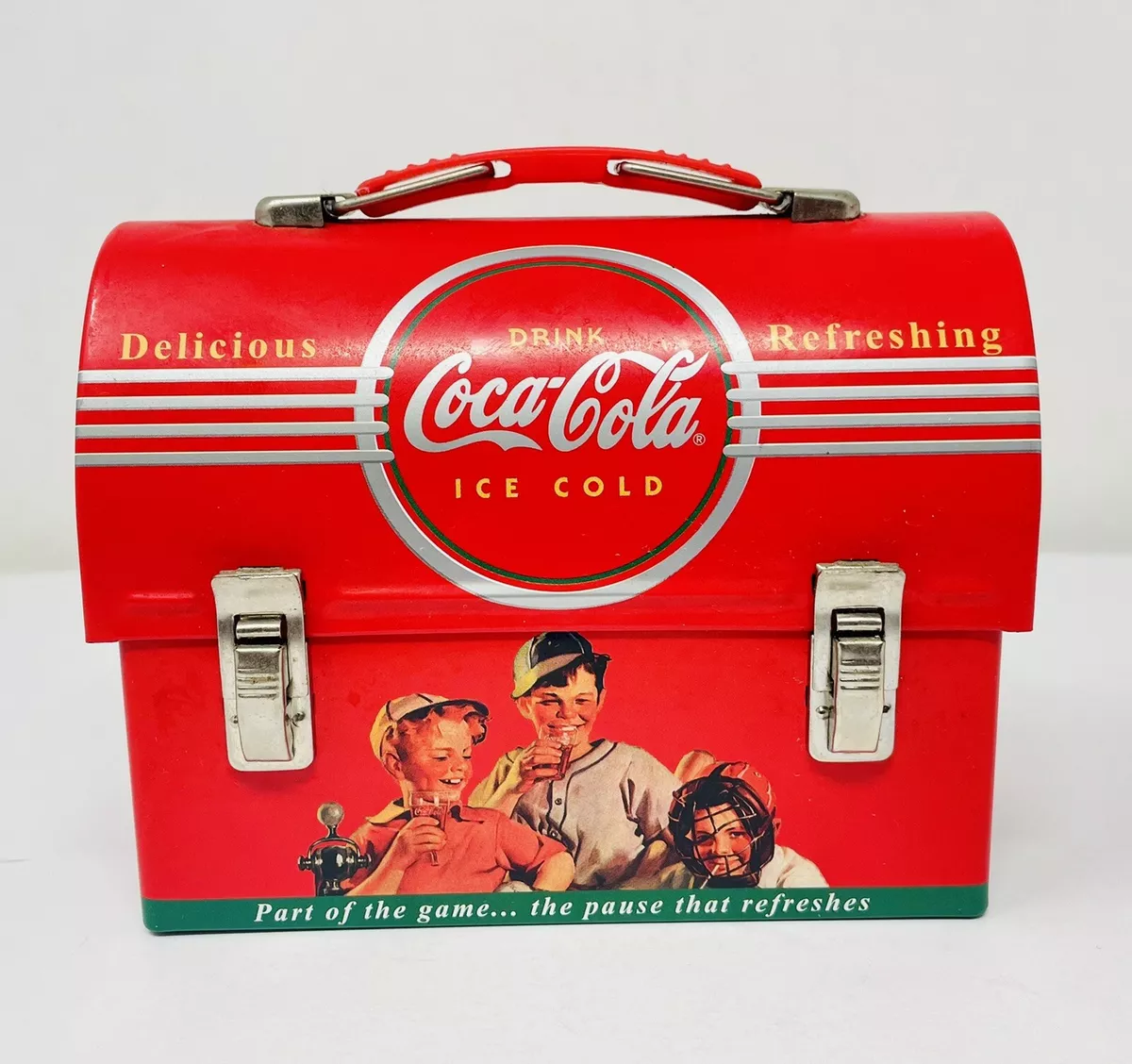 Coca Cola Mini Dome Carry All Tin Lunch Box W Children Baseball