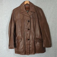 Vintage Sears The Leather Shop Brown LIned Jacket Men's 42R w/Matching Hanger