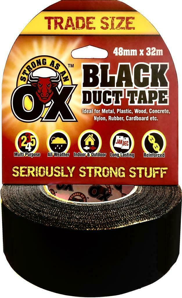 Duck Tape (Gaffer Tape) - 48mm X 32m Trade size roll Black (Strong As An Ox)