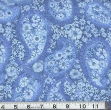 NEW Elegant Blue Paisley 100 Cotton Fabric Sold by 1/2 Yard More Available