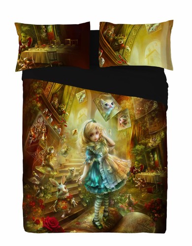 Alice Im Wunderland Bettwäsche-Set 3-teilig - 140x200 Cm + 2x80x80 Cm Kissenbezüge, Mikrofaser Mit Reißverschluss