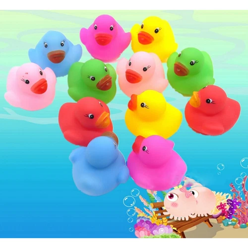 12 Pcs Colorful Baby Children Bath Toys Cute Rubber Squeaky Duck Ducky BDF6 - Picture 3 of 12