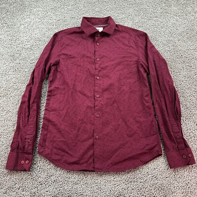 Steel & Jelly Shirt Mens Medium Red AOP Micro Buto Long Sleeve Button Up