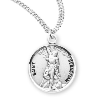 St Saint Sebastian 7/8" (22mm) Sterling Silver Round Medal + 20" Chain ...