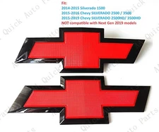 2PCS Gloss Black Red Front Tailgate Bowtie Emblem Silverado 1500 2500 HD/3500 HD