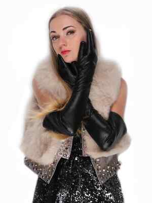 Genuine Leather Opera Length Party Plain Evening Elbow Gloves