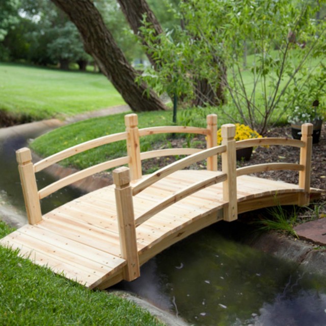 6 Ft Cedar Garden Bridge Natural Finish Walkway Backyard Pond