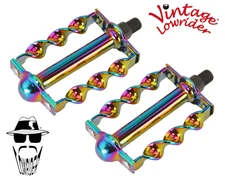 ORIGINAL F&R Vintage Lowrider Flat Twisted Bicycle Pedals 1/2" Steel Neon Bike