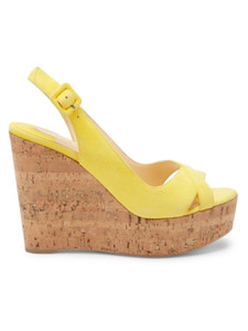 100% AUTH NEW WOMEN LOUBOUTIN REINE LIEGE YELLOW SUEDE 120 WEDGE SANDALS US 10