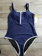 Charmo Women's One Piece Swimsuit Zipper Front Bathing Suits Low Back Sz M