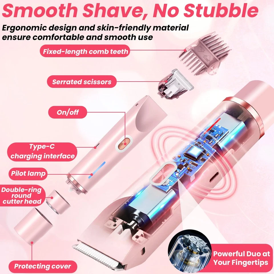 Tondeuse Femme Intime Rasoir Electrique Femme Double Tête 2 en 1 Rechargeable... - Photo 4/4
