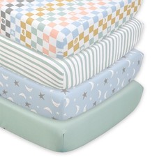 4-Pack Celestial Checkered Baby Crib Sheets for Boys Girls Gender Neutral Fit...