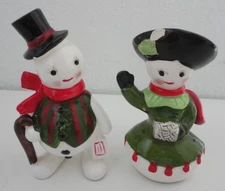 Vintage Kreiss Mr. & Mrs. Snowman Christmas Salt & Pepper Shakers Japan
