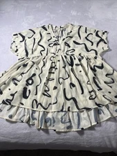 Umgee Babydoll Top Women Size S  Whimsical flowy V- Neck Cream/black Sheer