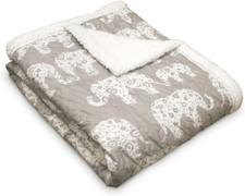 Elephant Parade Sherpa Throw Blanket 50" W X 60" L, Soft Gray - Elephant Blanket
