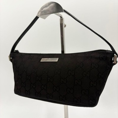 GUCCI 039.1103.2123 GG Canvas Handbag Accessory Pouch Black Leather From Japan