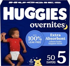 Huggies Overnites Disposable Baby Diapers Size 5 - 50 Count, Overnight