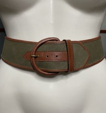 Banana Republic Vintage 30 Full Grain Leather Canvas Italy Wide Belt Safari