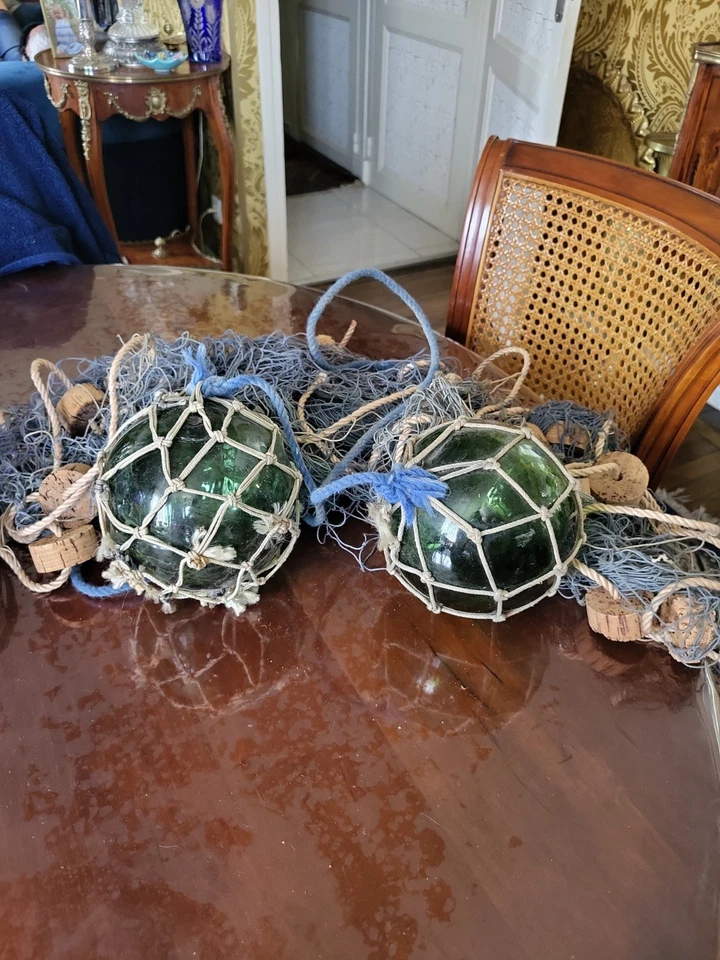 Décoration Marine Flotteur Verre Et Filet De Pêche - Photo 1/4
