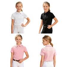 Girls Top Contrast Color Shirt Sports Blouse Horseback Show Workout Casual