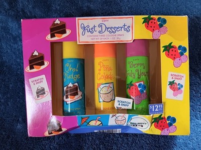 Coty Just Desserts Body Spray 3pc Set Pina Colada Berry Oh Fudge Vtg Flaw to Box