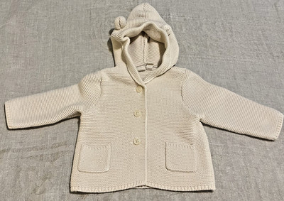 Baby Gap Size 6-12 Mo Hooded Button-up Cardigan Sweater Cream Bear Ears