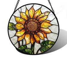 Stained Glass Window Hanging Sunflower Flower Suncatcher Ready to Hang Windo...