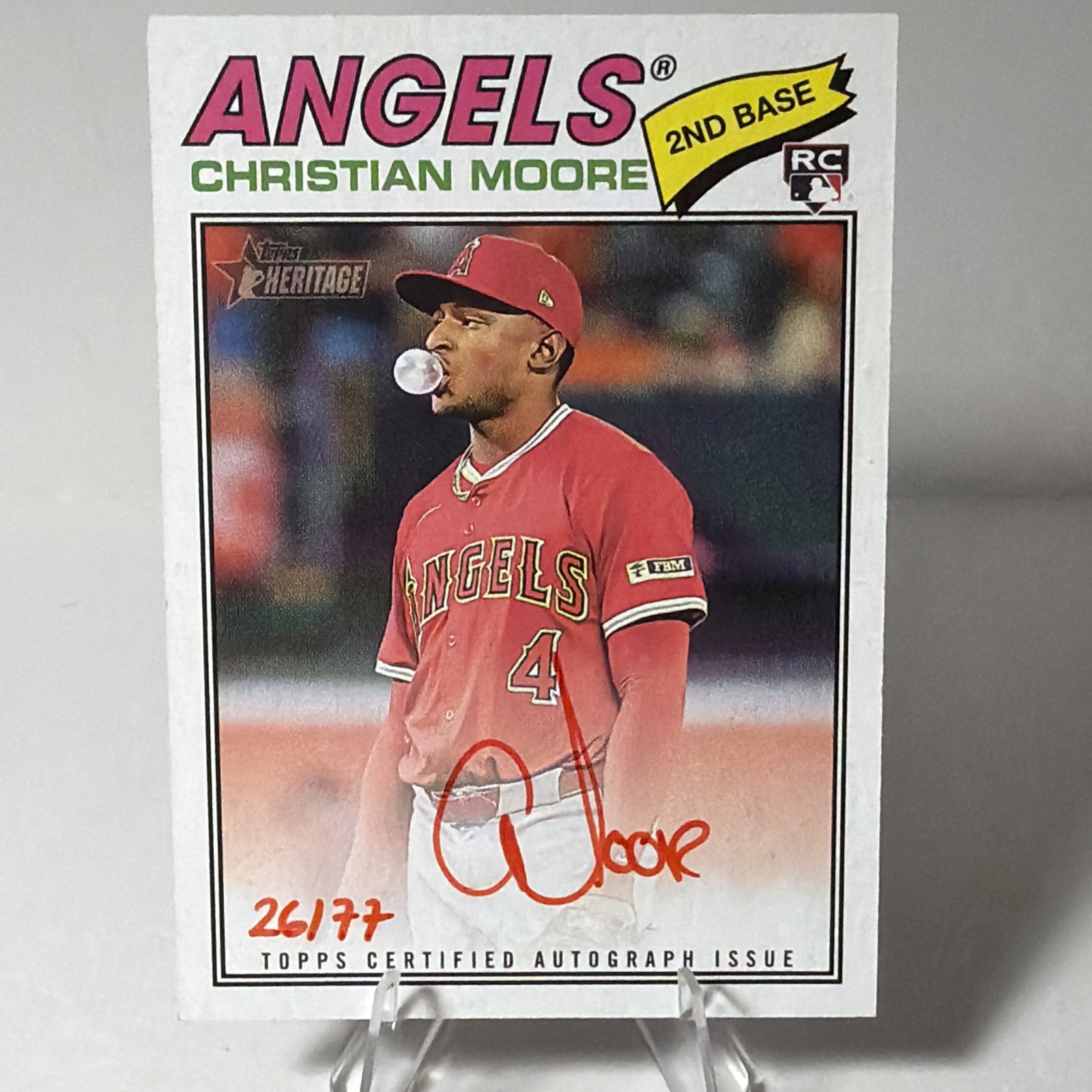 2026 Topps Heritage #249 Christian Moore Real One Red Ink RC Rookie AUTO /77