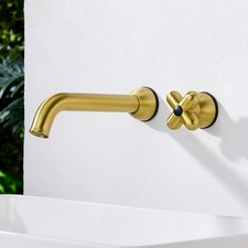 Brushed Gold Concealed Brass Basin Sink Wall Mounted Cross One Handle Mixer Tap