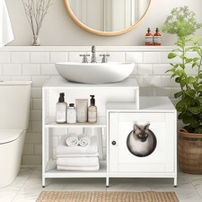 Cat Litter Box Enclosure Furniture Cat Washroom Hidden Litter Box Cabinet White