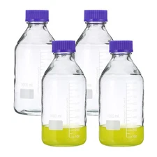 4 x Media Storage Bottles, 1000ml Borosilicate Glass Graduated Bottles Clear