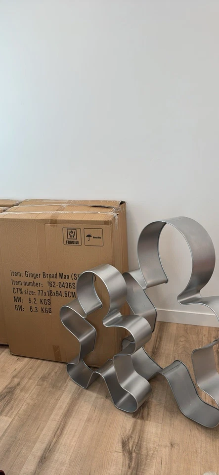 2 Giant Silver Metal Gingerbread Man Cookie Cutter Wall Decor Christmas Holiday - Image 3 of 3