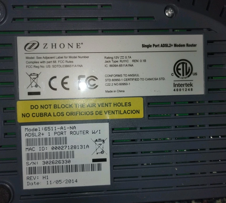 Módem router iPhone 6511-A1-NA puente DSL de un solo puerto con adaptador de alimentación probado Foto 3 de 4