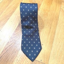 Vintage Navy Blue 100% Silk Geometric Medallion Tie Made in USA RN 16484