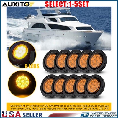 2''Inch Amber Round Trailer 9 LED Marker Lights w/ Grommet for Truck RV 10-50X
