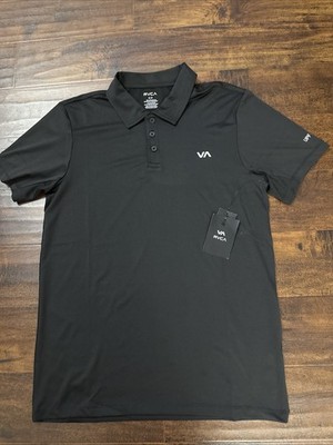 NWT RVCA Robey Stretch UPF Black Performance Polo Shirt Men's Size Medium. D2