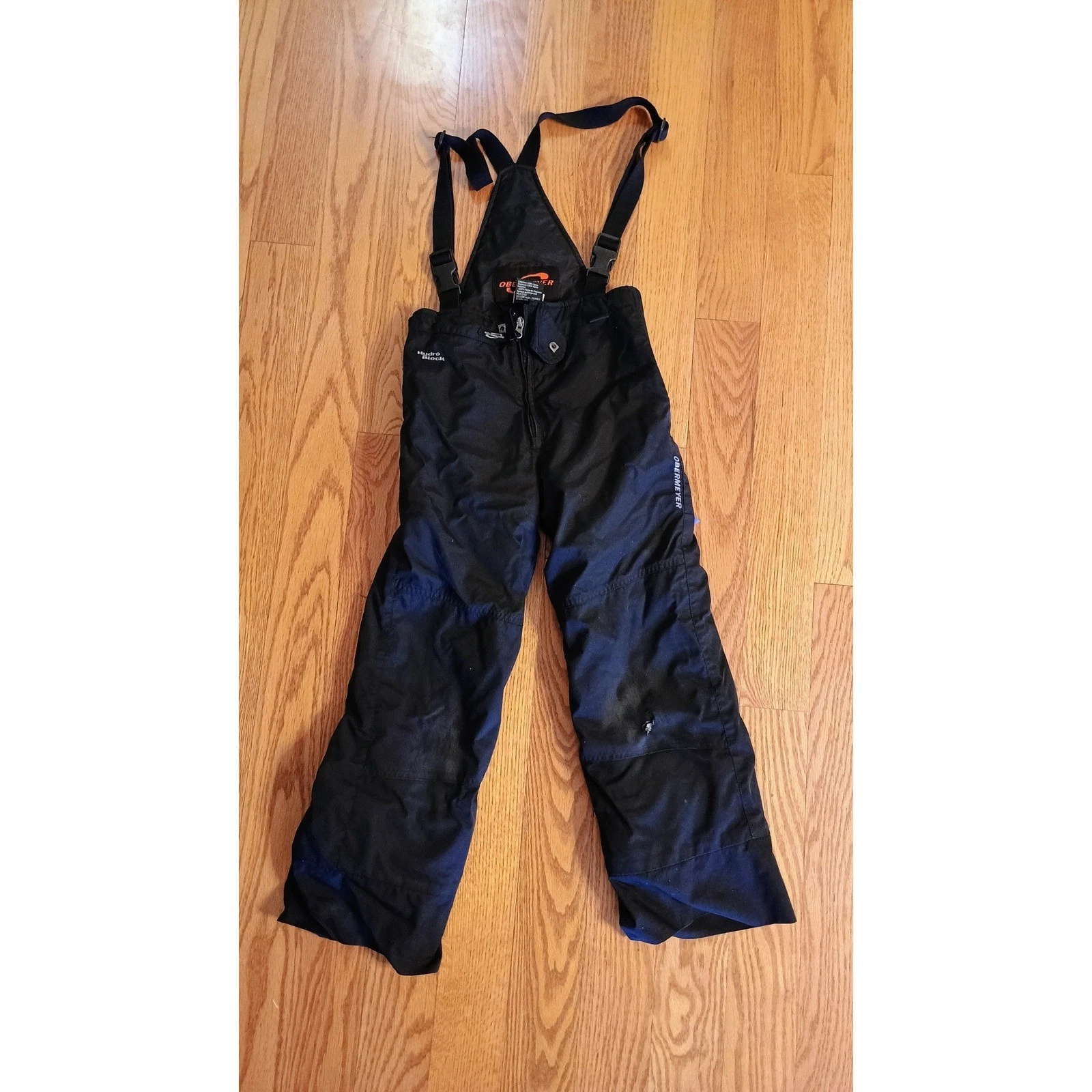 Obermeyer Kids Black Hydro Block Ski Snow Bib Overalls I grow Pants Size 7