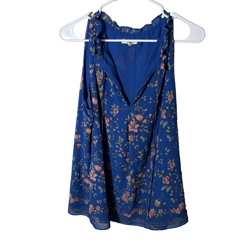 Max Studio Tank Top Women's Large V-Neck Floral Ruffle Lined Boho Casual Shirt