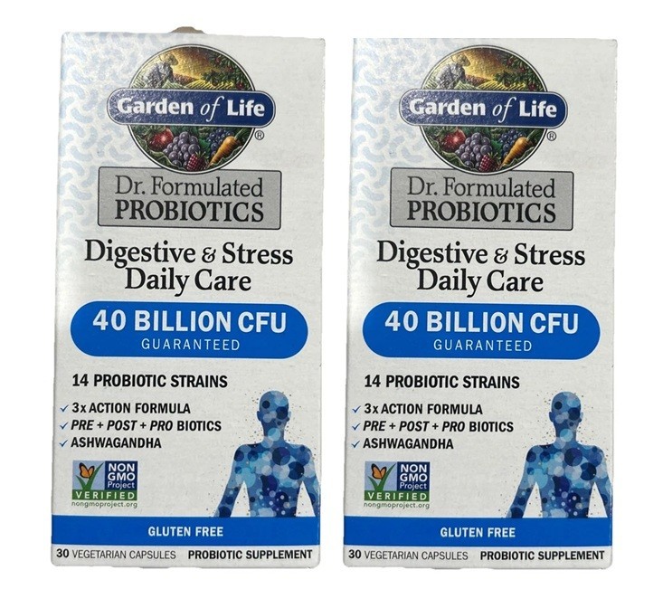 2x Garden of Life ~ 40 Billion CFU Digestive & Stress Daily Care 30ct Exp 11/26