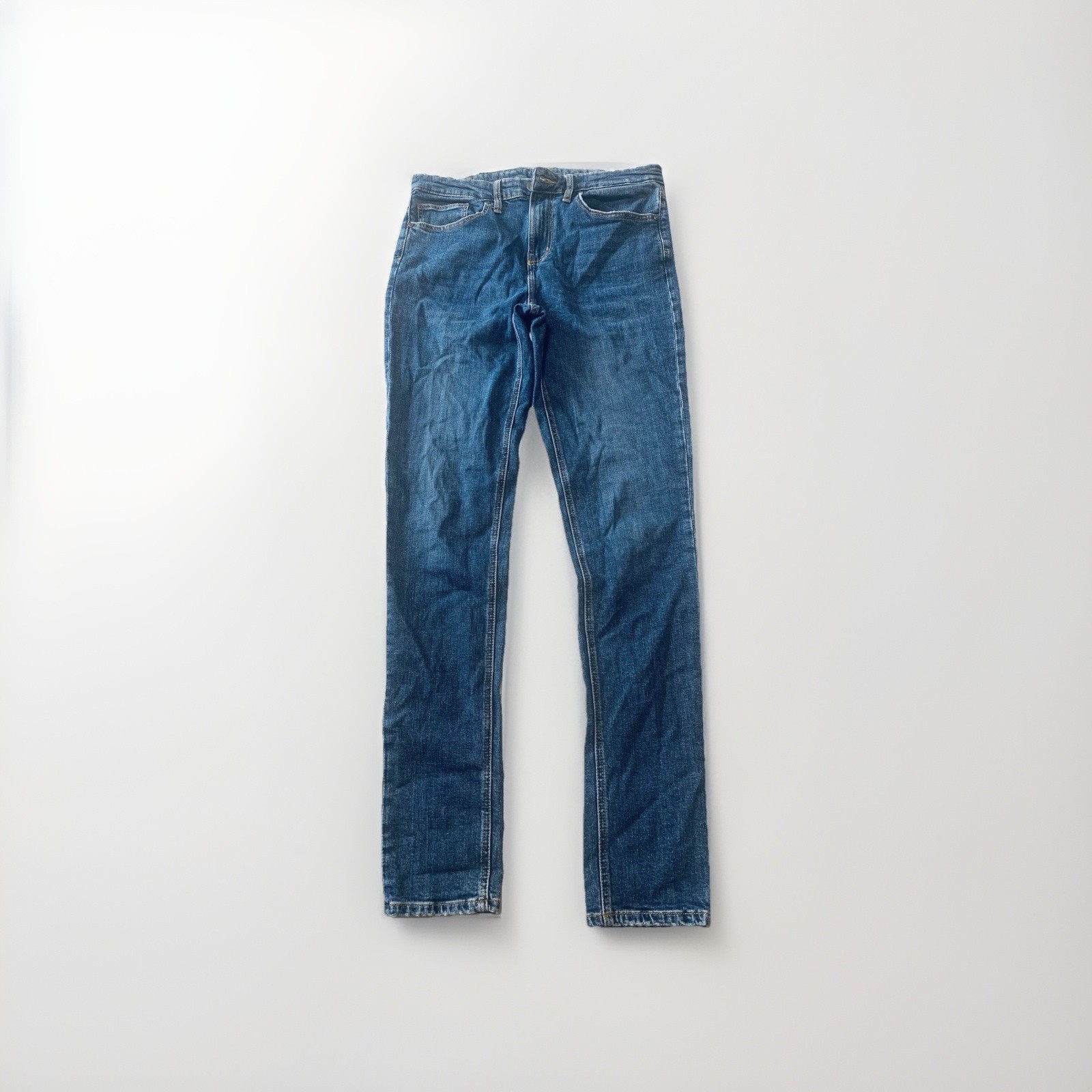 Womens Medium Wash Straight Leg Jeans Blue Denim Mid Rise 5 Pocket Pants