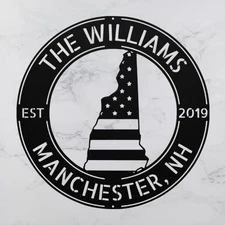 Custom Metal New Hampshire Sign Personalized NH State Wall Art US Flag