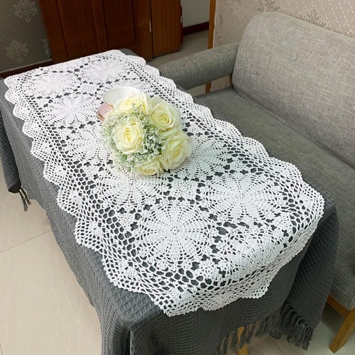 Vintage Crochet Lace Table Runner Oval Dresser Scarf Doily Wedding Party Decor - Picture 11 of 44