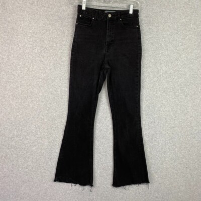 Denim Co Primark Cares Jeans Womens 6 Black Flared Raw Hem High Rise Denim