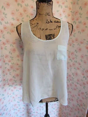EYELASH, JUNIOR'S POWDER BLUE POLYESTER SLEEVELESS SHEER LACE BACK BLOUSE SZ S