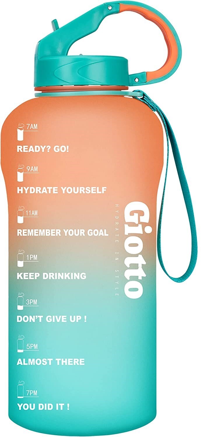 Giotto 64oz Leakproof BPA Free Drinking Water Bottle Time Markers Orange &  Green