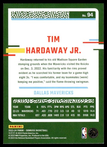 2023-24 Donruss Tim Hardaway Jr. Dallas Mavericks #94 - Picture 2 of 2